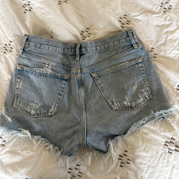 Agolde Light Blue Distressed Denim Jean Shorts - Picture 4 of 7